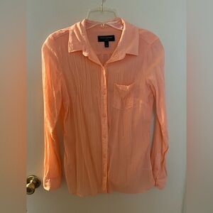 Banana Republic Sheer Cotton Salmon Long-Sleeve Shirt, S